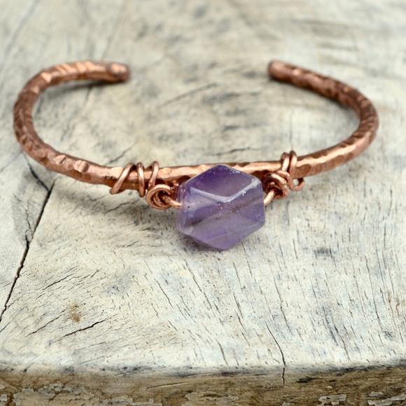 Genuine Purple Amethyst Gemstone Copper Bracelet - Picture 3 of 6